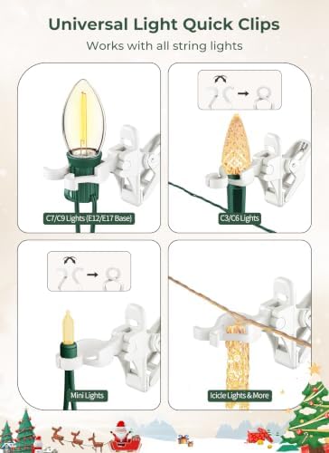 Christmas Light Clips, 50 Count Universal Spring Clips for C7 C9 Lights
