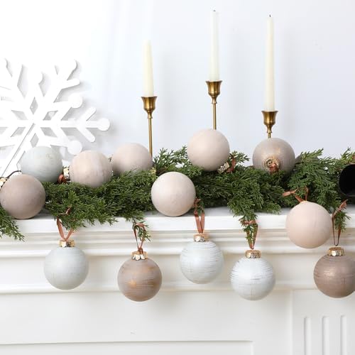 Yunlly 12 Pcs Neutral Christmas Ornament, Ivory Taupe Beige, 3.15''