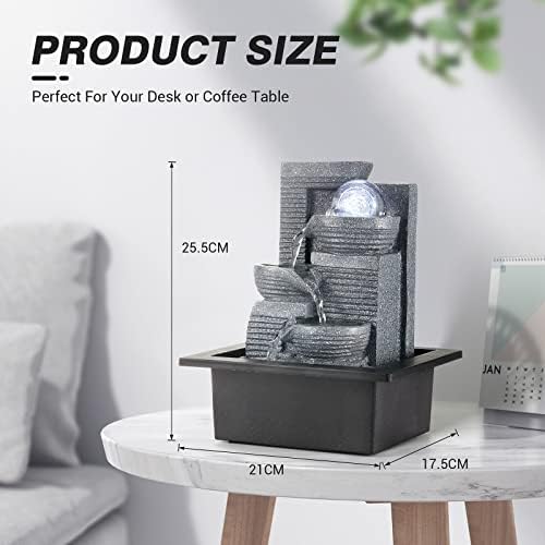 WICHEMI Tabletop Fountain Indoor Water Fountain with LED Crystal Ball