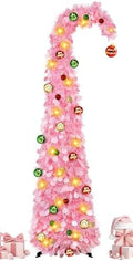 Whimsical Christmas Tree with Ball String Lights, 5FT Pink Pop Up Tree