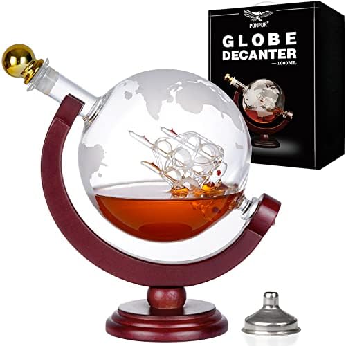 PONPUR Whiskey Globe Decanter, Gifts for Men Dad Him Christmas, Anniversary Birthday Gift for Husband Boyfriend Brother Grandpa, Unique Housewarming Presents Whisky Bourbon Decanter, 1000ml