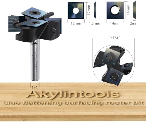 Slab Flattening Router Bit 1/4" Shank,1-1/2" Dia. 2+2 Wing,DLC Coat
