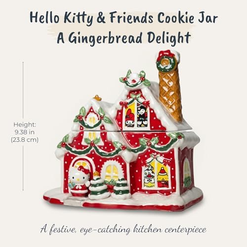 Blue Sky Clayworks Hello Kitty and Friends Frosty Winter Snow Christmas Cookie Jar, Holiday Decorations, Ceramic, 23449