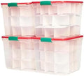 HOMZ Holiday Tote Storage Bin w/Lid & Dividers, 31 Qt, Clear/Red, 4 Pack