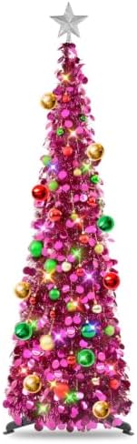 N&T NIETING Pop Up Christmas Tree with Lights & Ornaments, 5FT, Fuchsia