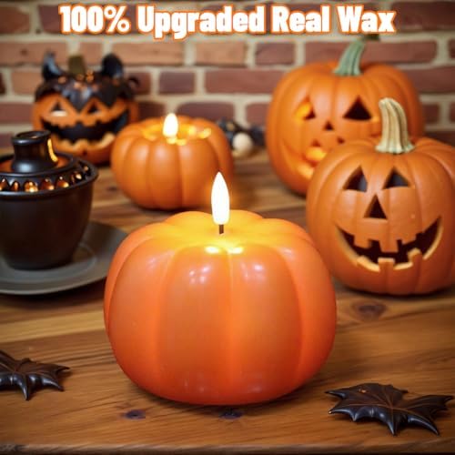 Wondise Fall Decorations Flameless Wax Pumpkin Candles with 6H Timer