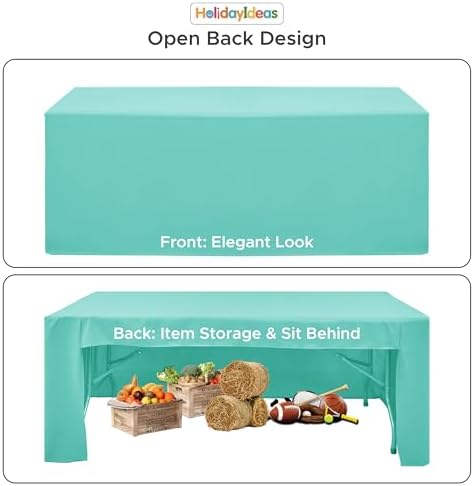 HolidayIdeas 4-Pack 8ft Open Back Fitted Tablecloths for Craft Shows Aqua