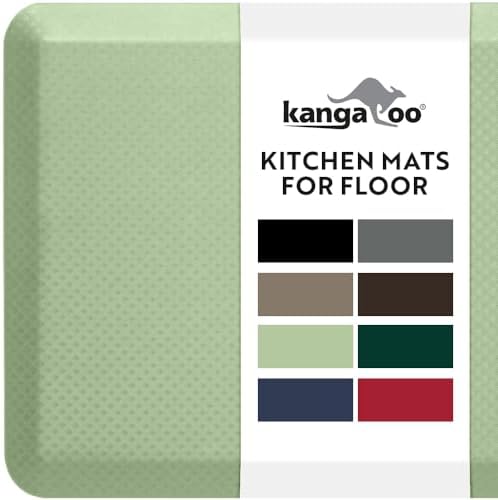 KANGAROO Anti Fatigue Mats for Kitchen Floor, 48x20, 3/4 Inch Thick Cushioned Ergonomic Mat, Reduce Foot Pressure, Waterproof Comfort Rug for Under Sink, Office Standing Desk, Store Floors, Sage Green