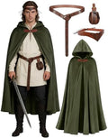 kasahara Renaissance Hooded Cloak Medieval Costume Accessories for Men Women Halloween Costume Cape Belt Pouch Bracers
