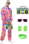 Men's 80s Outfit, Neon Retro Tracksuit for Halloween Party Costume