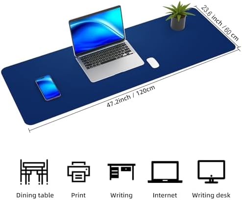 AFIING Cork Desk Mat 47" x 23.6", Dual-Sided Natural Cork & PU Leather Desk Pad, Non-Slip Waterproof Large Mouse Pad for Office, Home & Gaming (Sapphire Blue)