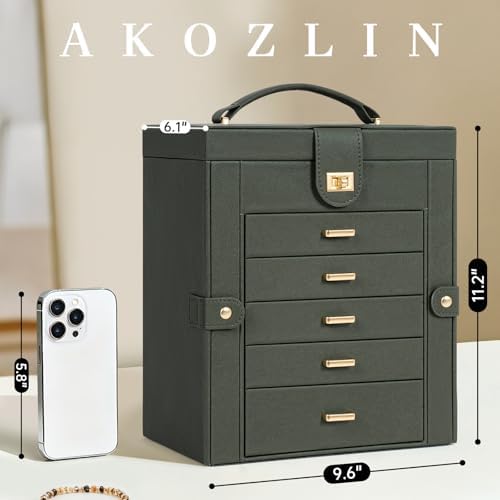 AKOZLIN 6-Tier Jewelry Box Organizer 5 Drawers Storage Medium Dark Green