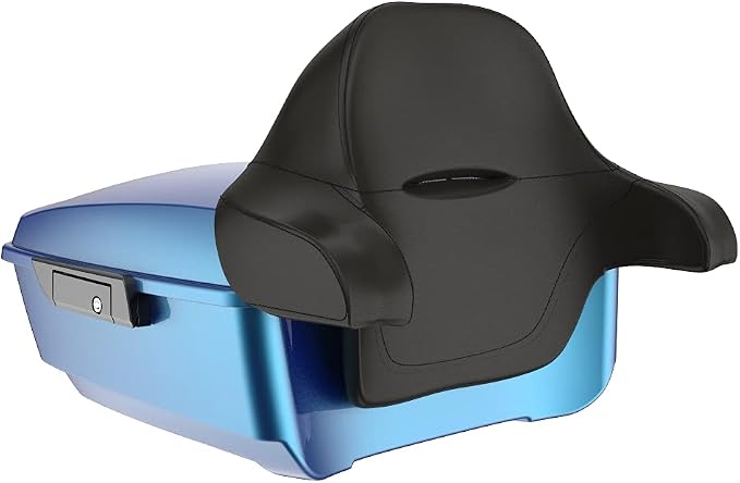 Advanblack Road Glide Tour Trunk Pack Daytona Blue King Tour Trunk Pack Luggage +Wrap-Around Backrest Pad for '97-'25 Harley Touring Road King Street Glide Electra Glide CVO models