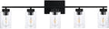 5 Light Bathroom Vanity Light Fixtures, Matte Black Modern Wall Lights with Clear Glass Shade, Vintage Wall Sconce Lighting for Living Room, Mirror, Bedroom, Hallway (Black, 5-Lights)