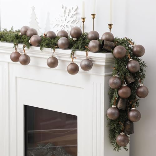 Yunlly 12 Pcs Neutral Christmas Ornament, Brown, 3.15''
