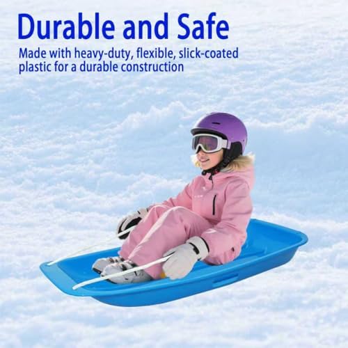 Toboggan Snow Sled for Adult and Kids-Durable Cold Resistant Flexible Design,with Pull Rope & Handles for Winter Outdoor Sports-35 Inch