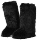 CELNEPHO Faux Fur Boots Knee High Furry Boots Fuzzy Winter Snow Shoes Flats