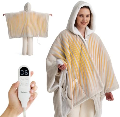 Bedsure Wearable Heated Blanket Hoodie Shawl, Gifts for Mom, 55"x64" Cream