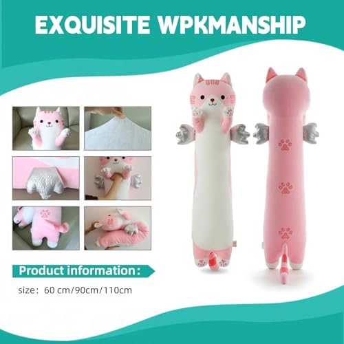 Somao 23.6" Long Cat Plush Pillow with Wings - Super Soft Stuffed Animal for Kids & Adults, Cute Body Pillow for Sleeping, Squishy Cat Plushies Gifts for Girls (Pink)