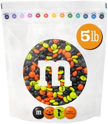 M&M’S WORLD Pre-Printed Halloween Candy - 5lbs of Bulk Candy in Resealable Pack for Halloween Party, Trick or Treat Favor, Halloween Dessert Decorations, Tasty Snacks for DIY Party