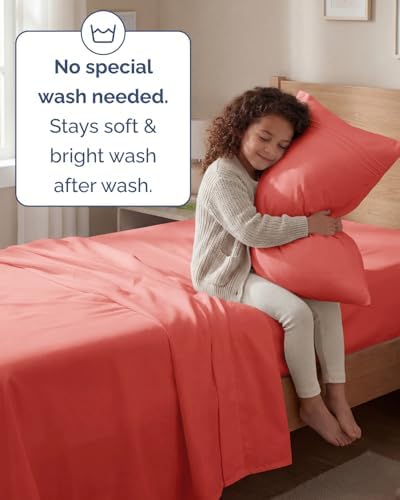 Twin Size 3 Piece Sheet Set - Comfy Breathable & Cooling Sheets - Coral