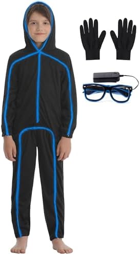 Vanderdyken Stick Figure Costume Kids Light up Stickman Costume Glow in the Dark Halloween Outfit for Boys and Girls