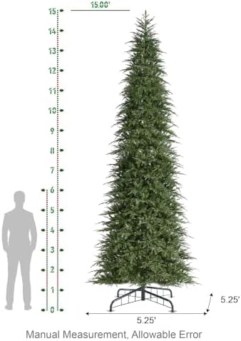 Glitzhome 15ft Prelit Christmas Tree, Hinged Slim Artificial Christmas Tree, Radiant Evergreen Fir with 1500 Warm White/Multi-Color LED Lights, 9 Lighting Functions w/Remote Control, Easy Assembly