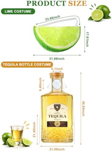 Tequila and Lime Couples Costume for Adults, 3D Tequila Bottle and Lime Slice Halloween Costume Set, Funny Matching Party Costume for Couples, Friends and Costume Contests