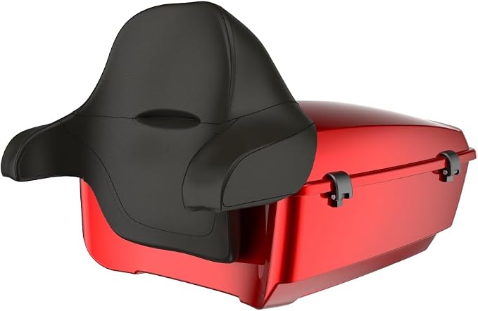 Advanblack 2025 RG Tour Trunk Pack Brilliant Red King Tour Trunk Pack Luggage +Wrap-Around Backrest Pad for '97-'25 Harley Touring Road King Street Glide Electra Glide CVO models