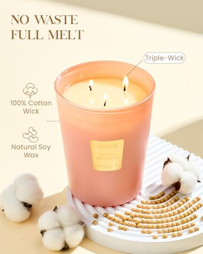 M&SENSE Tropical Spice Peach Soy Candle, 35oz 3-Wick, Summer Scent Gift