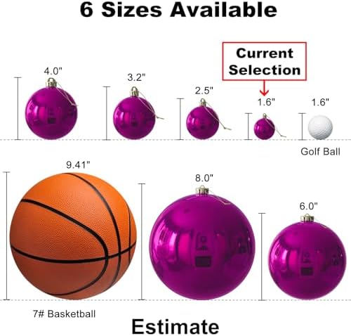 Fuchsia 1.6" Small Christmas Balls Christmas Tree Decoration Ornaments Shatterproof Hanging Balls for Birthday Halloween Holiday Wedding Decorations Set of 18pcs