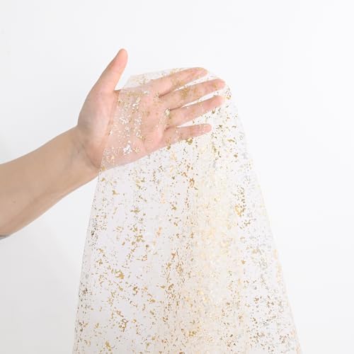 Artoid Mode Beige Gold Gauze Table Runner 59x120 Inch 10FT, Glitter Metallic Foil Sheer Dining Wedding Anniversary Holiday Birthday Table Decor for Home Party