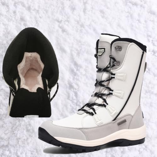 ROCKMARK Mens Winter Mid-Calf Snow Boots Fur Lined Warm Waterproof Slip On Outdoor Athletic Snow Boots