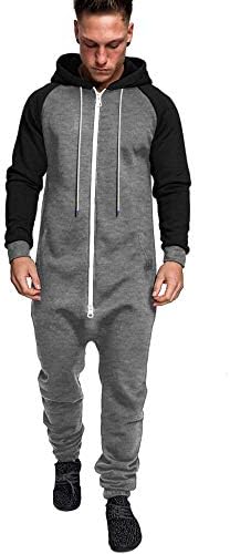 COOFANDY Mens Jumpsuit Onesie Hooded Full Zip One Piece Jogging Tracksuit