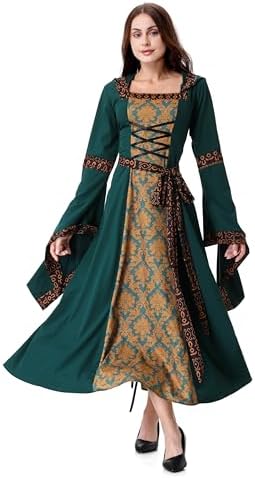 Colorful House Women Hooded Medieval Renaissance Dress Halloween for Adult