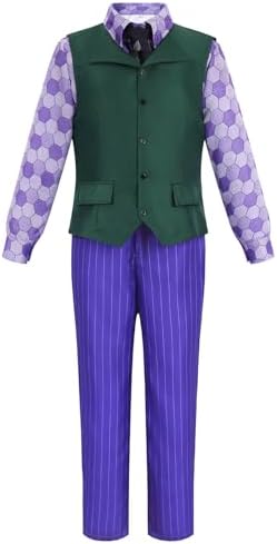 Mens Halloween Clown Costume Set with Coat Shirt Pants Wig Gloves