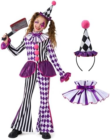 Spooktacular Creations Halloween Clown Costume for Girls, Jester Clown Costume for Kids, Halloween Role Play & Dress Up