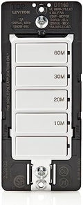 Leviton Countdown Timer Switch for Bathroom Fan and Household Lights,10-20-30-60 min,No Neutral Required,Single Pole,15A,1/2HP/9.8A Fan/Motor,DT160-1LW,White,(Pack of 10)