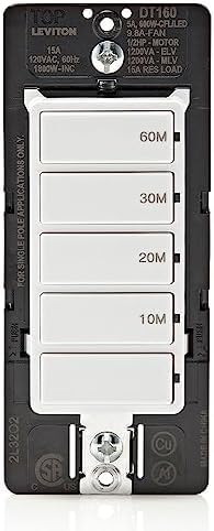Leviton Countdown Timer Switch for Bathroom Fan and Household Lights,10-20-30-60 min,No Neutral Required,Single Pole,15A,1/2HP/9.8A Fan/Motor,DT160-1LW,White,(Pack of 10)