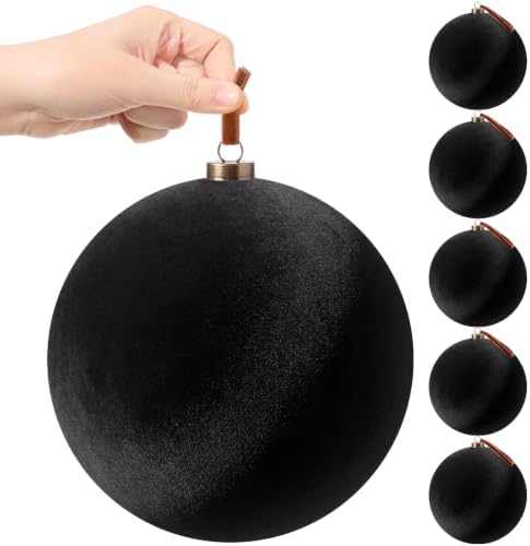 Weysat 6 Pcs 8 Inch Giant Velvet Christmas Ball Ornaments, Classic Black
