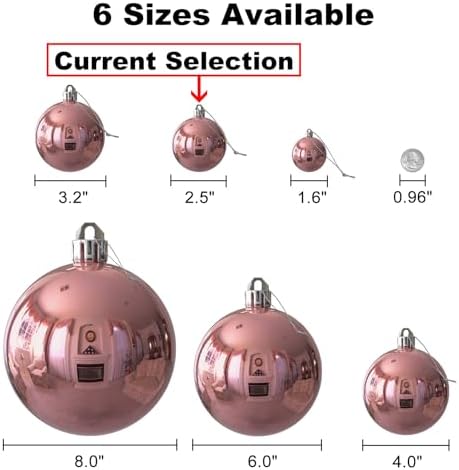 Rose Pink 2.5" Christmas Balls Christmas Tree Decoration Ornaments Shatterproof Hanging Balls for Birthday Halloween Holiday Wedding Decorations Set of 18pcs