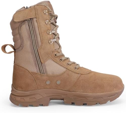 Men's Military Tactical Work Boots with Side Zipper, Puncture Resistant, Desert Combat, Army Jungle, 8 Inch Lightweight Hiking Boots