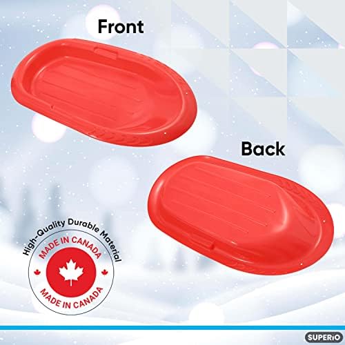 Superio Toboggan Snow Sled for Kids and Adults, Heavy Duty Plastic Slider with Handles and Hole for Pull Ropes- Kid and Adult Winter Fun