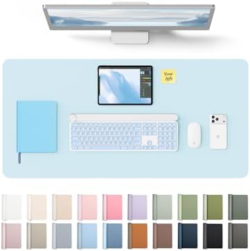 YSAGi Leather Desk Protector, Office Mat, Large Mouse Mat, Non-Slip PU Leather Blotter, Laptop Pad, Waterproof Writing Pad for Office and Home (Baby Blue, 35.4" x 17")