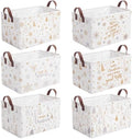 CHENGU 6 Pack Christmas Storage Basket Collapsible Christmas Wishes Basket for Gifts Holiday Decor Let It Snow Sign Large Gold Bin Foldable Xmas Tree Box with Handle for Bedroom Office Home