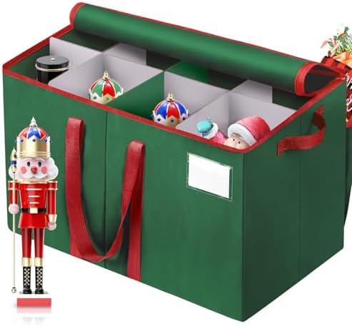 EverMerry Nutcracker and Figurine Collectibles Storage Box， Large Ornament Storage Organizer Stores Up to 8 Holiday Figurines-Carolers, Santa Figure, or Nut Cracker Ornaments (Green/15 Inches)