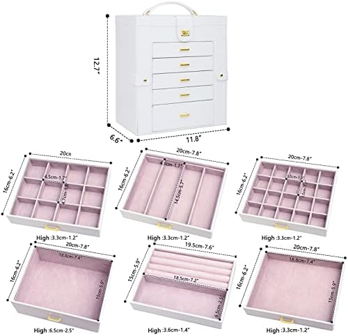 AKOZLIN 6-Tier Jewelry Box Organizer 5 Drawers Storage Extra Large White