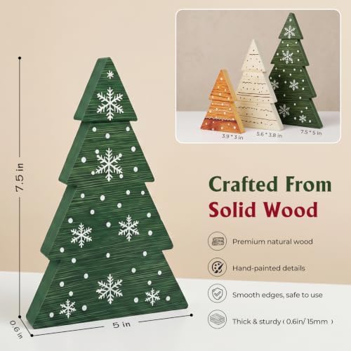 KLYRO Christmas Decor, 3Pcs Wooden Tabletop Christmas Tree Decorations Sign