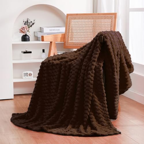 Puncuntex Brown Throw Blanket 50"×60" inches Fuzzy 3D Jacquard Decorative