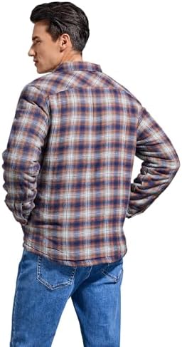 Men's Sherpa Cotton Flannel Shirt Jacket Plaid Button Coat Pocket